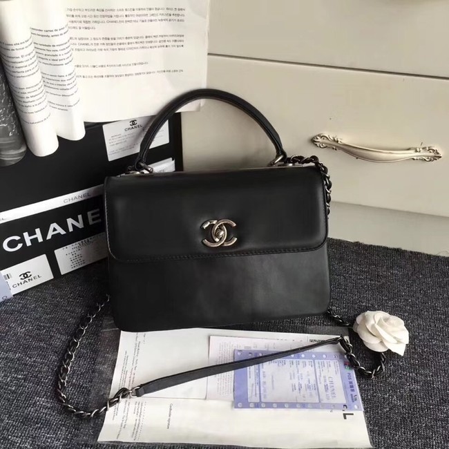 Chanel Original small flap bag with top handle A92236 black Calfskin & Ruthenium-Finish Metal HY24952dw37