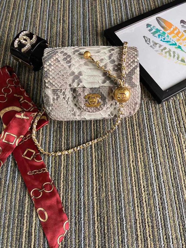 Chanel Original Small Snake skin flap bag AS1115 light grey HY18529tg76