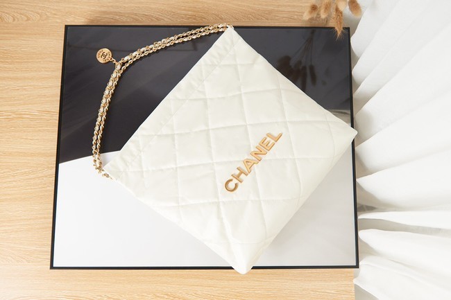 Chanel SHOPPING BAG Calfskin & Gold-Tone Meta AS3261 white HY918io33