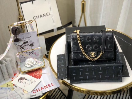 Chanel Shoulder Bag Original Leather Black 63595 Gold HY13648iZ66