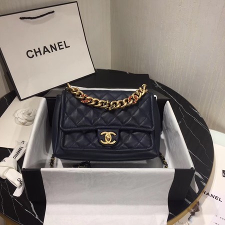 Chanel Shoulder Bag Original Leather Navy 50938 Gold HY4740Jz48