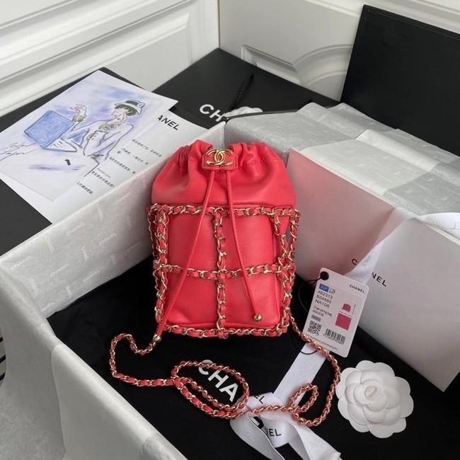 Chanel small drawstring bag Lambskin & Gold Metal AS2313 Coral HY5437yj81