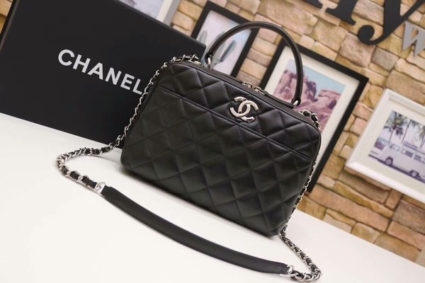 Chanel Tote Bag Black Original Sheepskin Leather A92239 Silver HY9583AM45