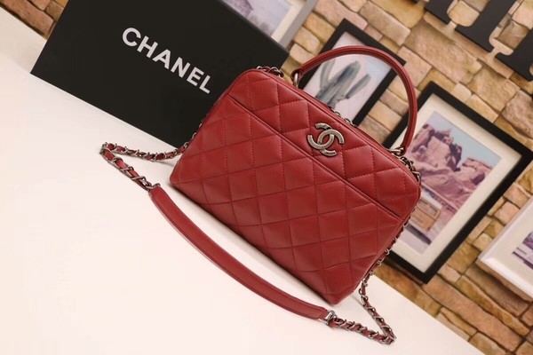 Chanel Tote Bag Red Original Sheepskin Leather A92239 Silver HY11621OG45