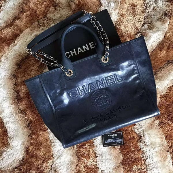 Chanel Tote Shopping Bag Original Leather A68046 Blue HY14597UF26