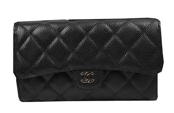 Chanel Tri-Fold Wallet Black Original Cannage Pattern A31506 Gold HY4010Jz48