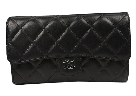 Chanel Tri-Fold Wallet Black Original Sheppskin A31506 Silver HY26814Xr72