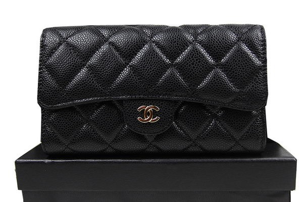 Chanel Tri-Fold Wallet Original Cannage Pattern Leather CHA31506 Black HY10638PC54