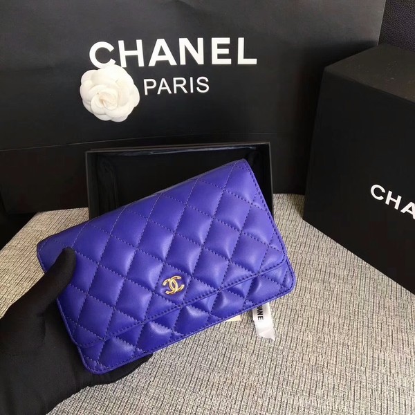 Chanel WOC Flap Bag Blue Original Sheepskin Leather 33814 Glod HY9339Kf26
