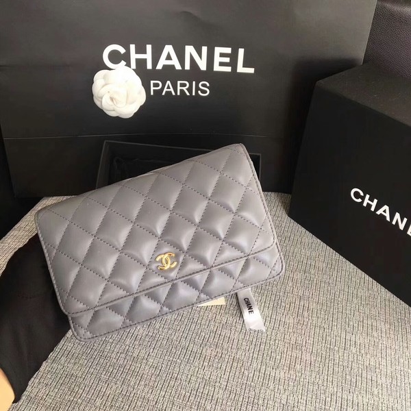Chanel WOC Flap Bag Grey Original Sheepskin Leather 33814 Glod HY26941kC27