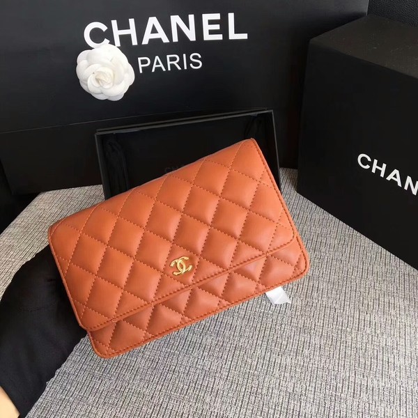 Chanel WOC Flap Bag Orange Original Sheepskin Leather 33814 Glod HY10267Dq89