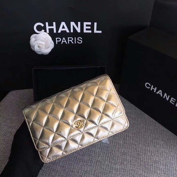 Chanel WOC Flap Bag Original Sheepskin Leather 33814A Glod HY14878cP15