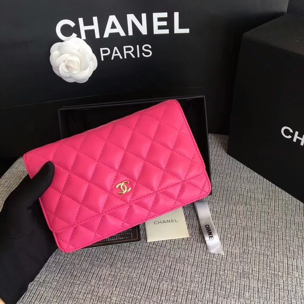 Chanel WOC Flap Bag Pink Original Sheepskin Leather 33814 Glod HY23318Mc61