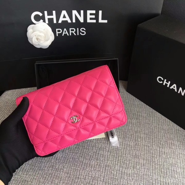Chanel WOC Flap Bag Pink Original Sheepskin Leather 33814 Silver HY3628hI90