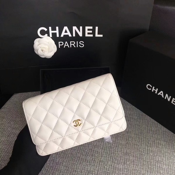 Chanel WOC Flap Bag White Original Sheepskin Leather 33814 Glod HY4540Kn56