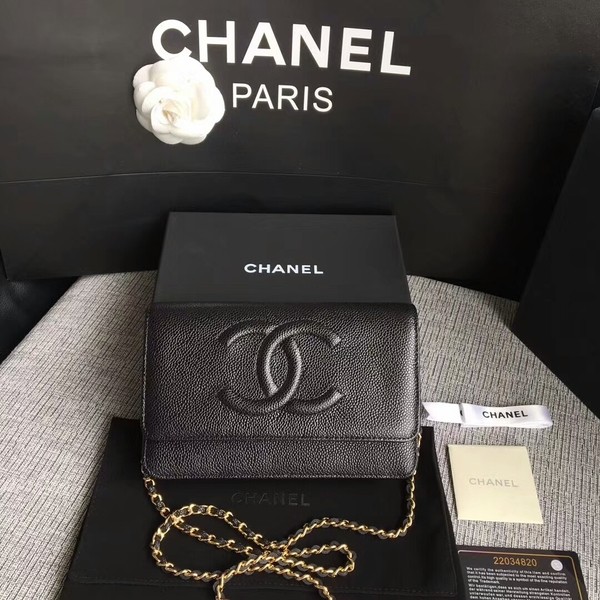 Chanel WOC Original Calfskin Leather Black Shoulder Bag 33814 Glod HY24087UF26