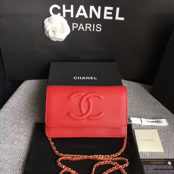 Chanel WOC Original Calfskin Leather Red Shoulder Bag 33814 Glod HY17371mm78