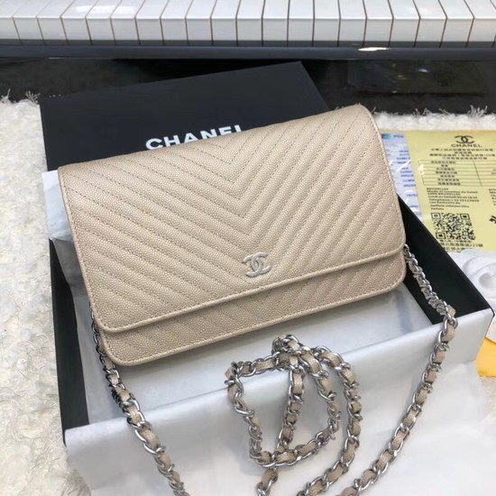 Chanel WOC Original Caviar Leather Flap cross-body bag E33814 gold silver chain HY4942XW58