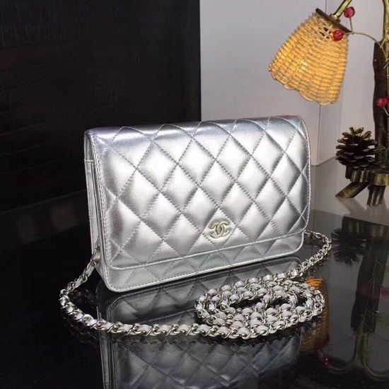 Chanel WOC Original Sheepskin Leather Flap cross-body bag CF33814 Silver Silver chain HY12782Zw99