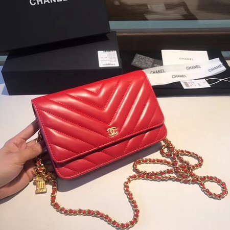 Chanel WOC Original sheepskin Leather Flap Shoulder Bag D33814 red HY14565lu18