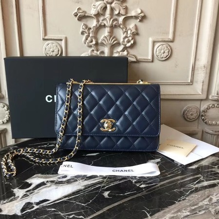 Chanel WOC Original Sheepskin Leather Shoulder Bag D33814 Blue HY11030nS91