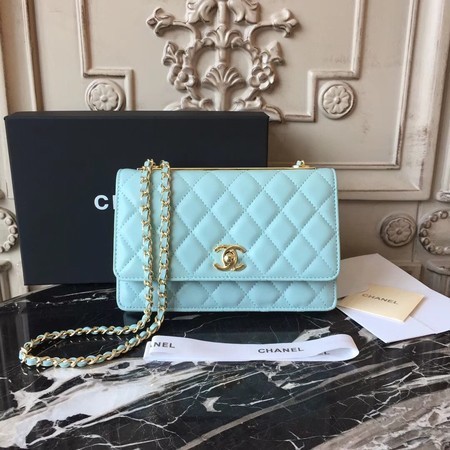 Chanel WOC Original Sheepskin Leather Shoulder Bag D33814 Skyblue HY22565fw56