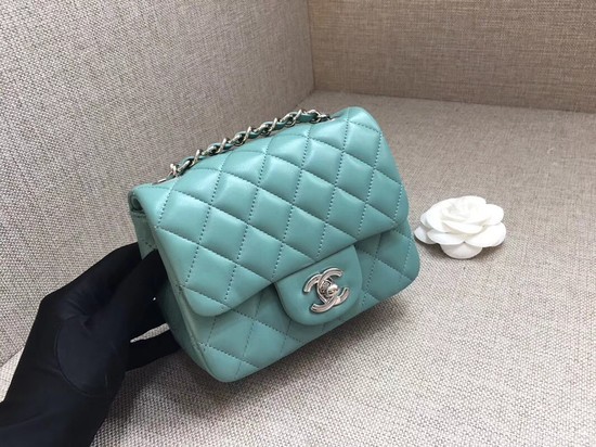 Cheap Chanel Classic MINI Flap Bag original Sheepskin Leather A1115 Light blue silver chain HY11156ZZ98