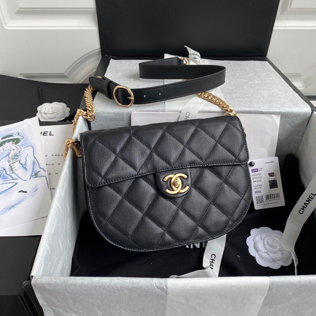Cheap Copy Chanel Flap Shoulder Bag Original Sheepskin leather AS2484 AS2485 Black HY17125Eq45