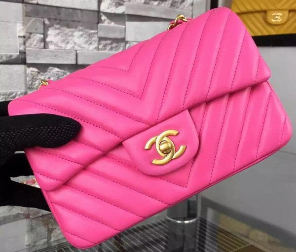 Cheap Copy Chanel mini Classic Flap Bag Rose Original Sheepskin Chevron Leather CHA5500 Gold HY20045Eq45