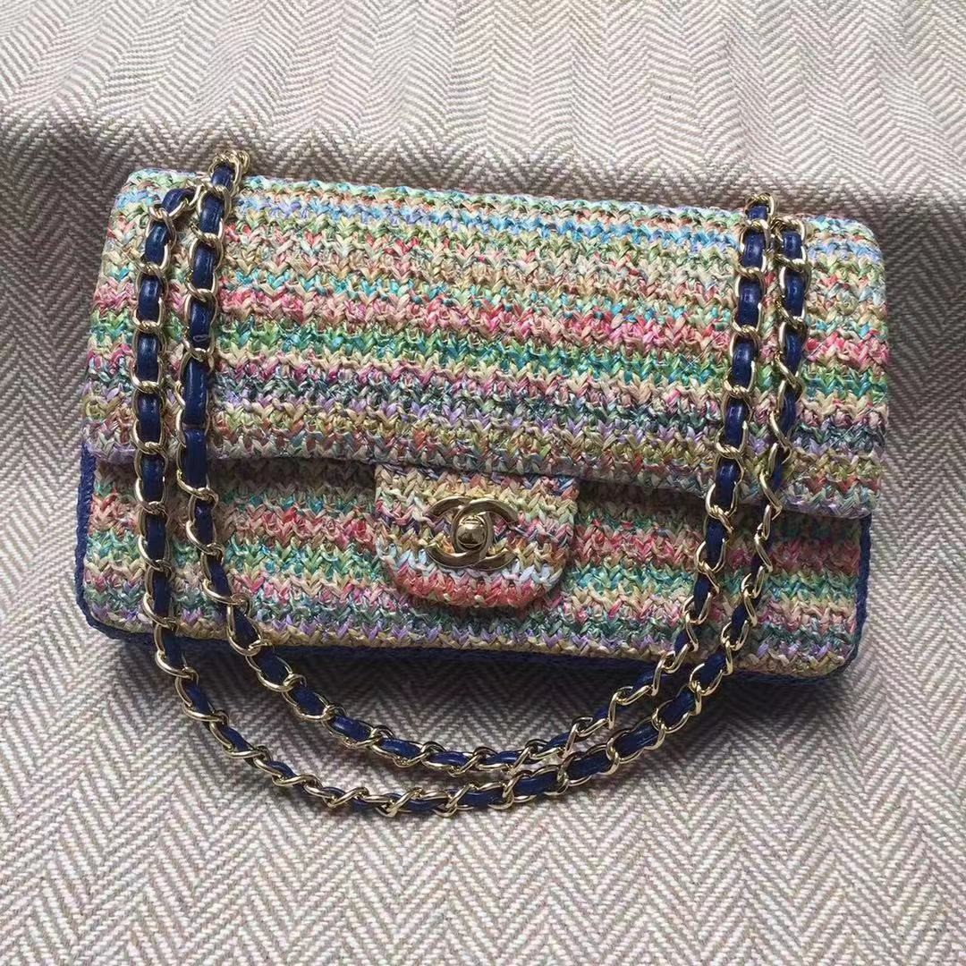 Cheap Copy CHANEL Tweed Braided Calfskin & Gold-Tone Metal 1112 Multicolor&Blue HY12015Eq45