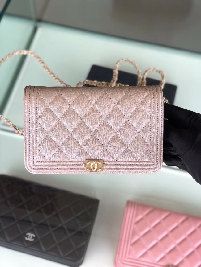 Copy Best BOY CHANEL Original Wallet on Chain & Gold-Tone Metal B80287 light Pink HY7739Qc72