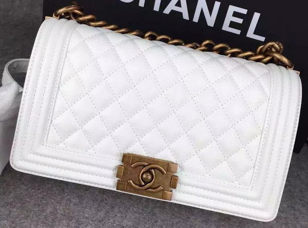 Copy Best Chanel Boy Flap Shoulder Bag White Original Calfskin Leather A8708 Bronze HY5184Qc72