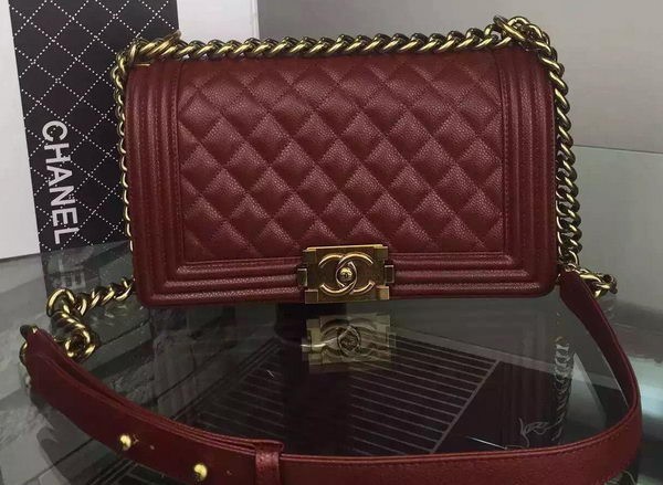 Copy Chanel Boy Flap Shoulder Bag Burgundy Original Calfskin Leather A8708 Bronze HY2762Kn92