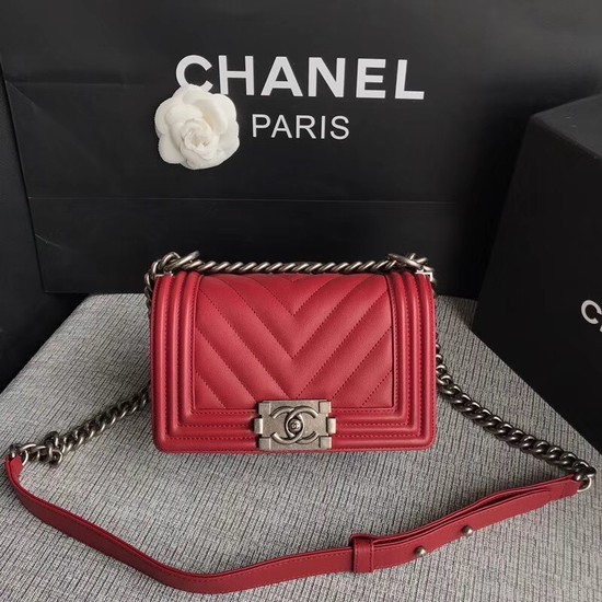 Copy Chanel Le Boy Flap Shoulder Bag Original Calf leather A67085 deep red silver Buckle HY18592Zn71