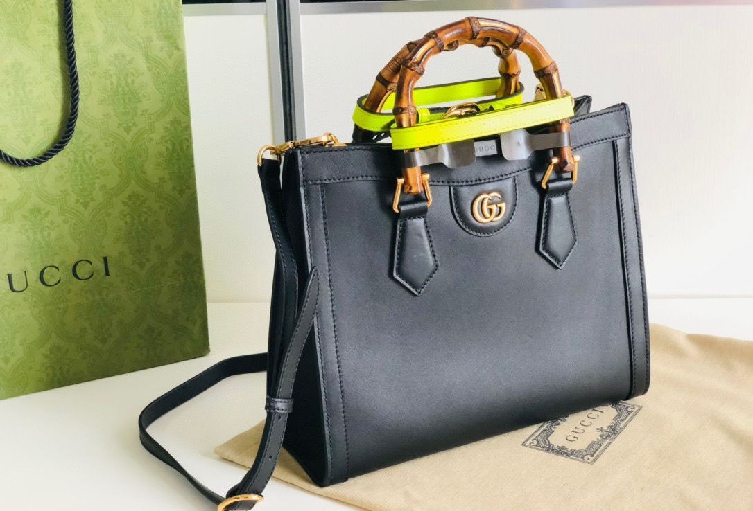 Designer Gucci Diana GG Bamboo Top Handle Original Leather Bag 660195 Black HY17030vs94