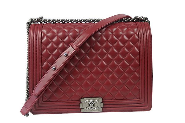 Designer Replica Boy Chanel Flap Shoulder Bag Burgundy Original Sheepskin A67087 Silver HY7832CF36