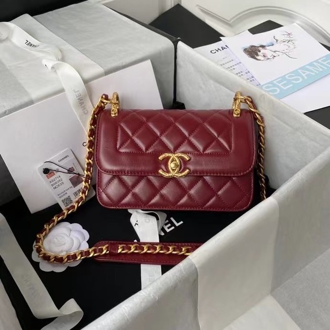 Designer Replica Chanel small Flap Shoulder Bag Original leather AS2714 Wine HY15497CF36