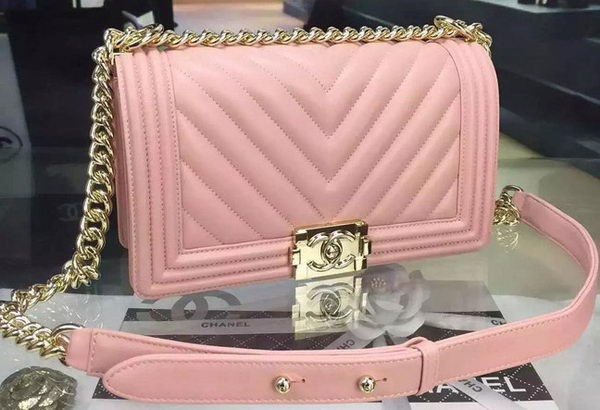 Fake Boy Chanel Flap Bag Original Chevron Pink Nubuck Leather A5708 Gold HY2480kw88