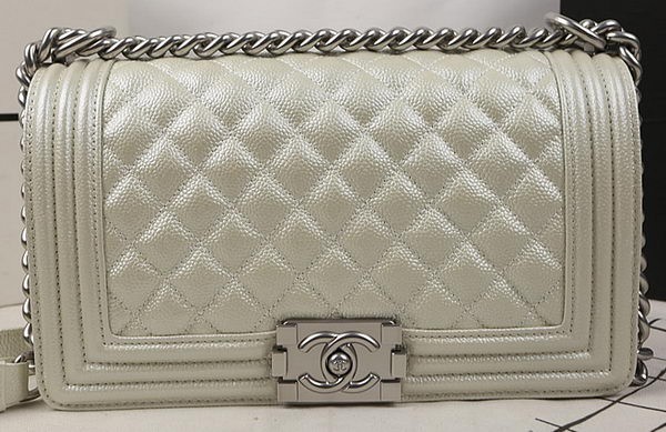 Fake Boy Chanel Flap Bag Original OffWhite Cannage Pattern A67025 Silver HY3631QF99