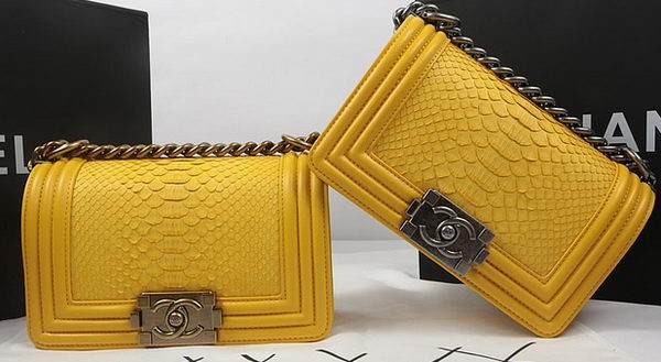 Fake Boy Chanel mini Flap Bag Original Python Leather A67085 Yelllow HY12677lF58