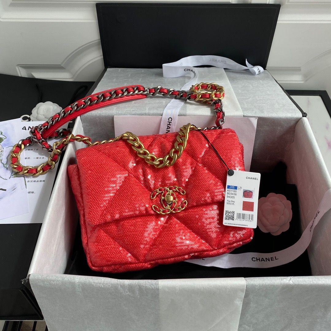 Fake Chanel 19 Flap Bag Original Beads Leather AS1160 Red HY20774Lh27