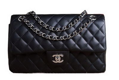 Fake Chanel 2.55 Series Bag Original Black Sheepskin CHA1112 Silver HY16806RY48