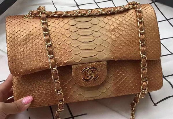 Fake Chanel 2.55 Series Flap Bags Apricot Original Python Leather A1112SA Gold HY3552lF58
