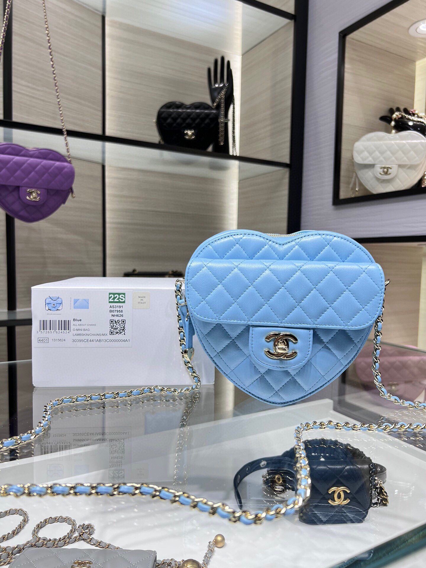 Fake Chanel 2022S Love Heart Original Lambskin Crossbody Chain Bag AS3191Y Blue HY7878xR88