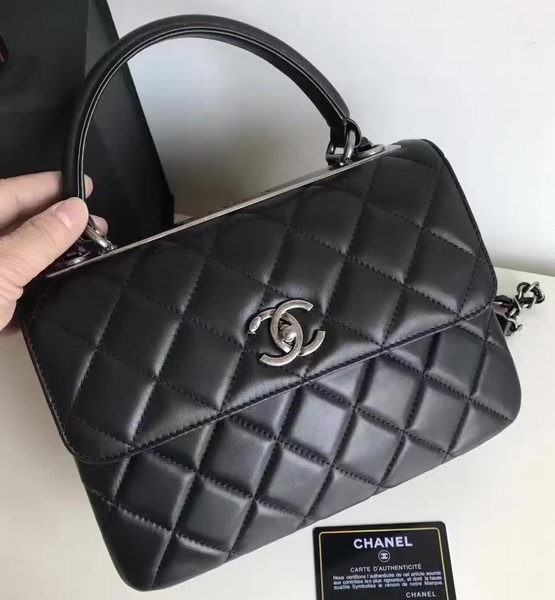 Fake Chanel Classic Top Flap Bag Black Original Sheepskin Leather A92236 Silver HY11171pE71