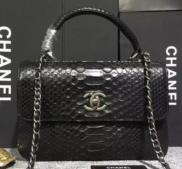 Fake Chanel Classic Top Flap Bag Original Snake Leather A90095 Black HY5142xE84