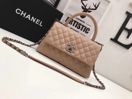 Fake Chanel Classic Top Handle Bag Apricot Original Leather A92991 Silver HY3826EQ38