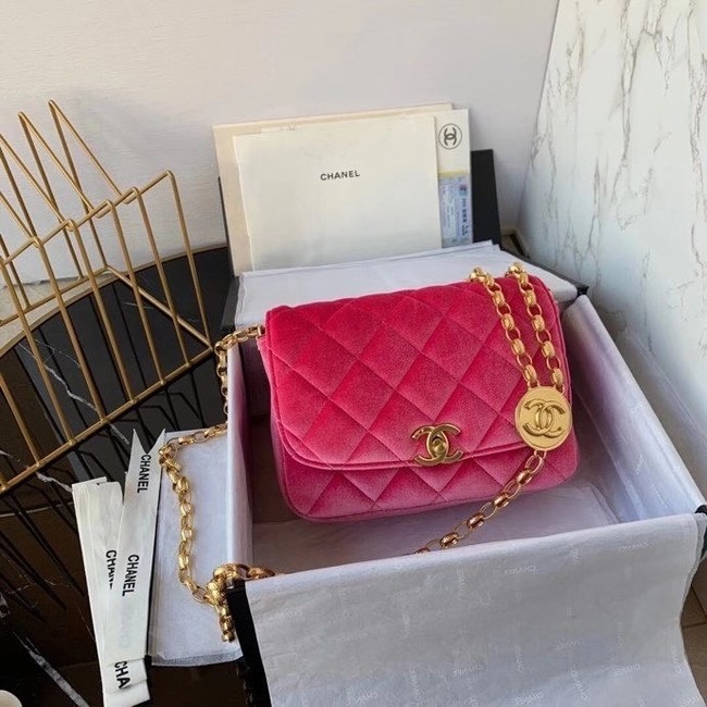 Fake Chanel flap bag velvet & Gold-Tone Metal AS2222 Coral HY15511uQ71