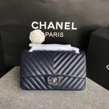 Fake Chanel Flap Shoulder Bag Dark Blue Original Sheepskin Leather CF1112V Silver HY25201RY48