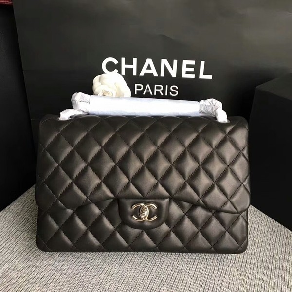 Fake Chanel Flap Shoulder Bags Black Original Lambskin Leather CF1113 Silver HY1944eZ32
